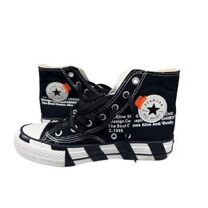 VTG-Inspired Yuanjian High Top Canvas Sneakers Black White Striped Sole Sz 39